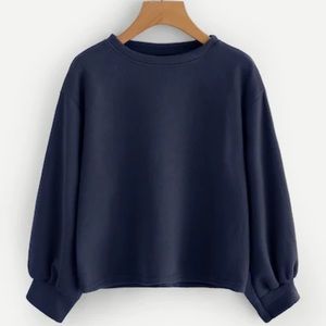 Ribbed Lantern Sleeved Navy Sweatshirt